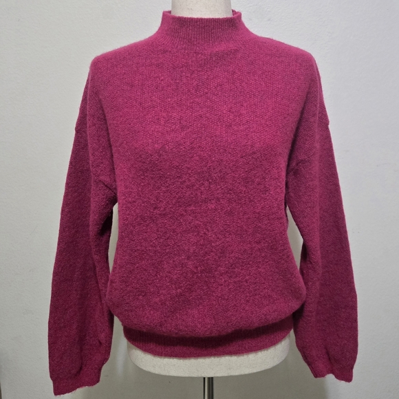 Lineamaglia Sweaters - Lineamaglia Magenta Pink Mock Neck Sweater Balloon Sleeve Knit Pullover Large